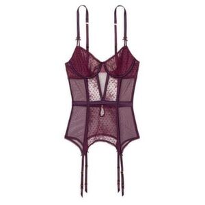 Victoria’s Secret Corset Lingerie Bustier Bra Garter Maroon Purple Lace Romantic